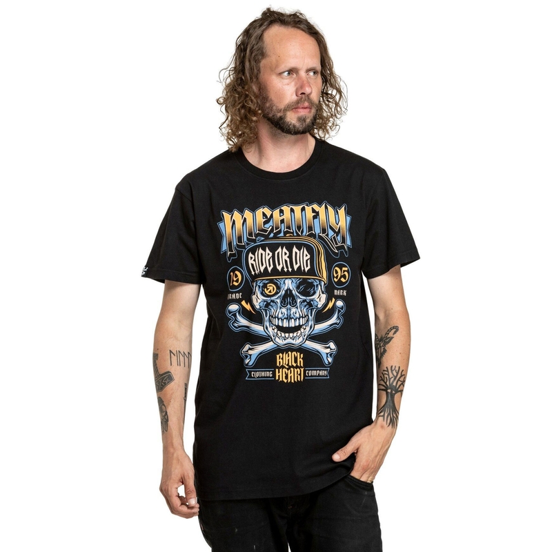 Meatfly Whiskey Crossbones póló fekete