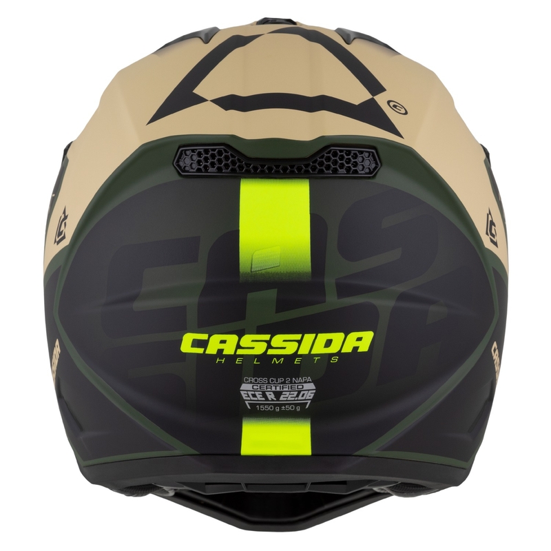 Cassida Cross Cup 2 Napa motokrossz bukósisak matt homokos-zöld-fluo sárga-fekete