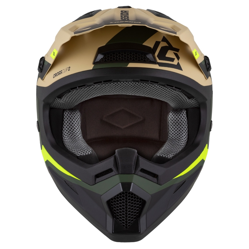 Cassida Cross Cup 2 Napa motokrossz bukósisak matt homokos-zöld-fluo sárga-fekete