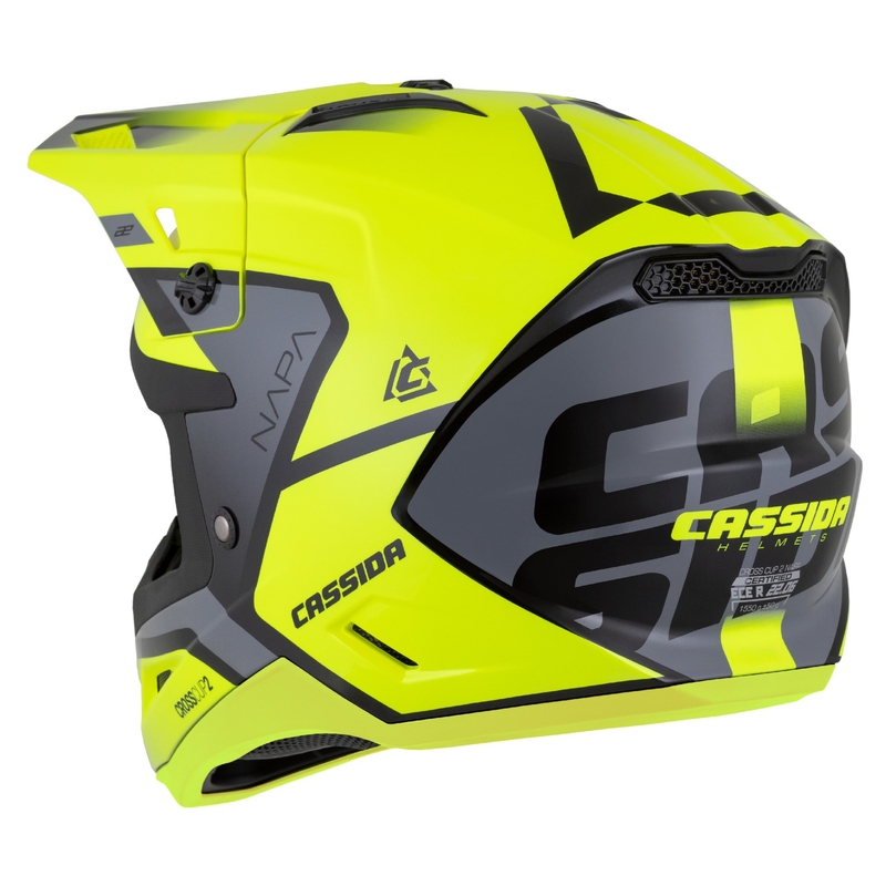 Cassida Cross Cup 2 Napa motokrossz bukósisak fluo sárga-fekete-gyöngyház szürke