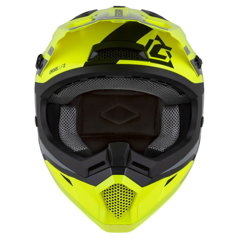 Cassida Cross Cup 2 Napa motokrossz bukósisak fluo sárga-fekete-gyöngyház szürke