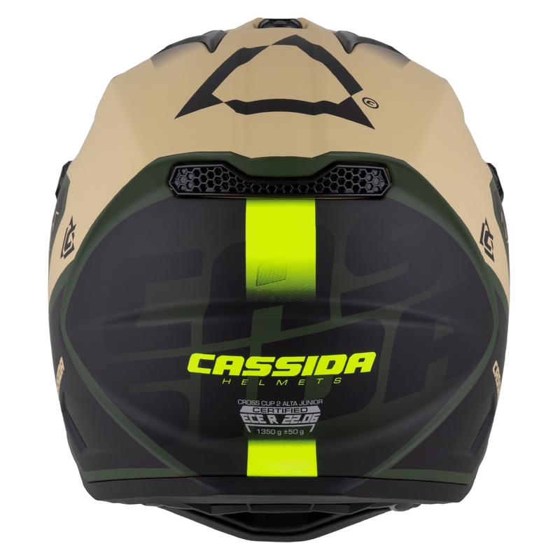 Cassida Cross Cup 2 Napa gyerek motokrossz bukósisak matt homokos-zöld-fluo sárga-fekete