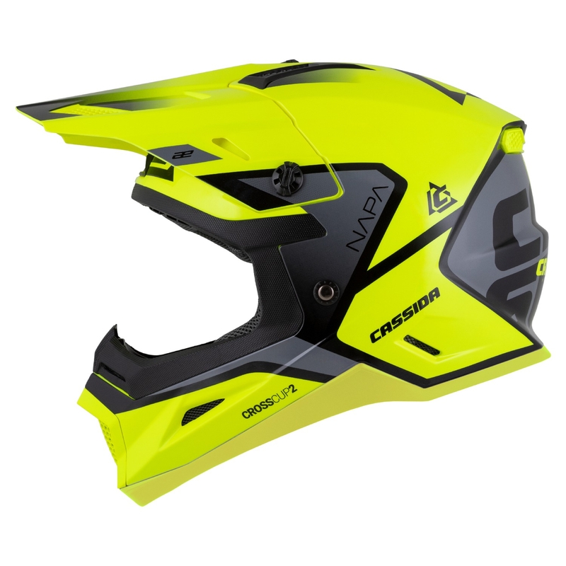 Cassida Cross Cup 2 Napa gyerek motokrossz bukósisak fluo sárga-fekete-gyöngyház szürke