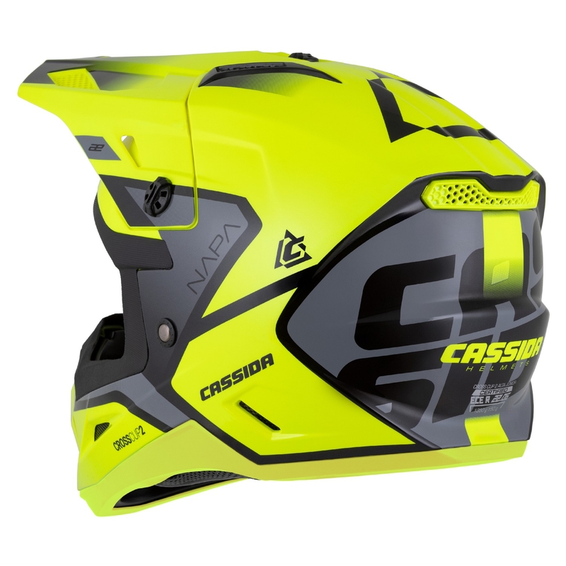 Cassida Cross Cup 2 Napa gyerek motokrossz bukósisak fluo sárga-fekete-gyöngyház szürke