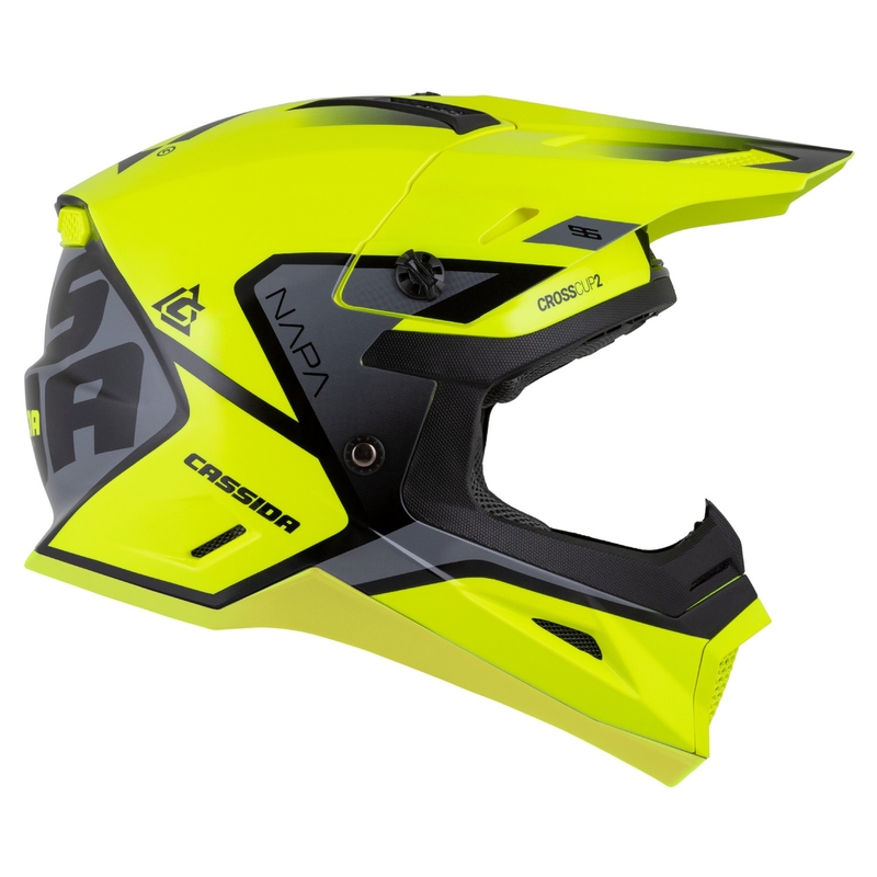 Cassida Cross Cup 2 Napa gyerek motokrossz bukósisak fluo sárga-fekete-gyöngyház szürke