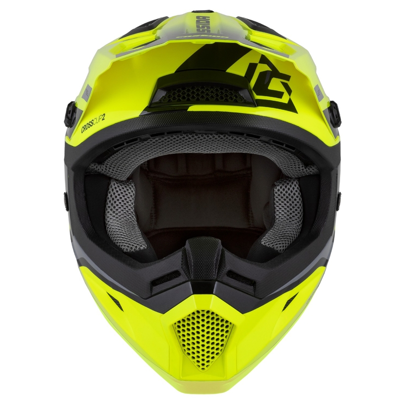 Cassida Cross Cup 2 Napa gyerek motokrossz bukósisak fluo sárga-fekete-gyöngyház szürke