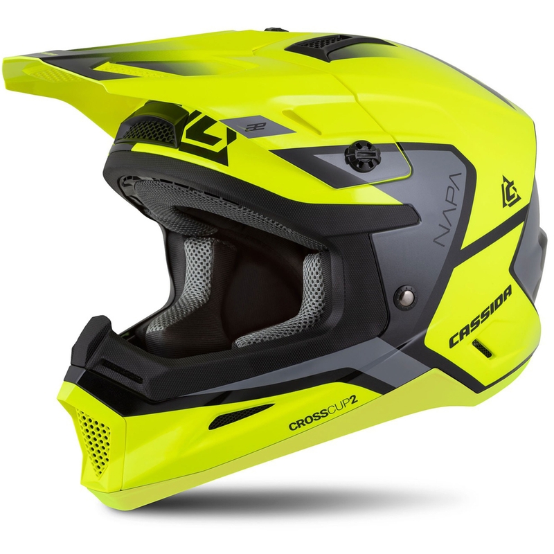 Cassida Cross Cup 2 Napa gyerek motokrossz bukósisak fluo sárga-fekete-gyöngyház szürke