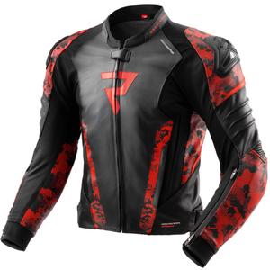 Kožená bunda na motorku Rebelhorn Veloce černo-camo červená