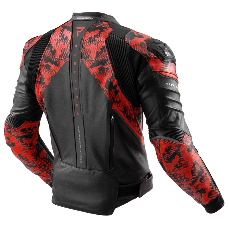 Rebelhorn Veloce motoros bőrkabát  fekete-camo piros