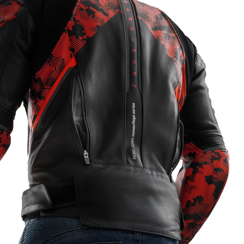 Rebelhorn Veloce motoros bőrkabát  fekete-camo piros