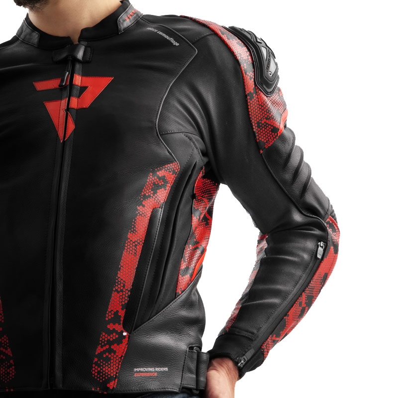 Rebelhorn Veloce motoros bőrkabát  fekete-camo piros