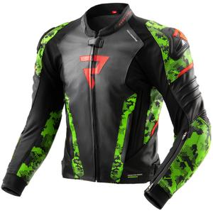 Kožená bunda na motorku Rebelhorn Veloce černo-camo zeleno-fluo červená