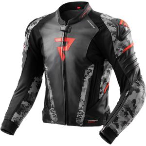 Kožená bunda na motorku Rebelhorn Veloce černo-šedo-fluo červená