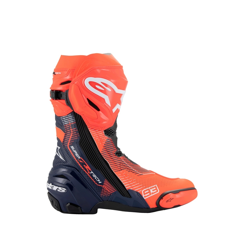 Alpinestars Supertech R Vented limitált kiadású MM93 Marc Marquez motoros csizma fluo piros-kék-fekete