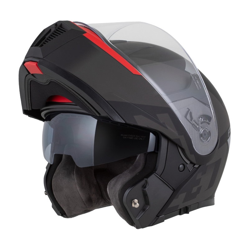 ZED F19 felnyitható motoros sisak matt fekete-fluo piros-szürke