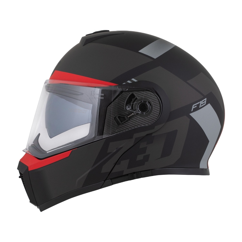 ZED F19 felnyitható motoros sisak matt fekete-fluo piros-szürke