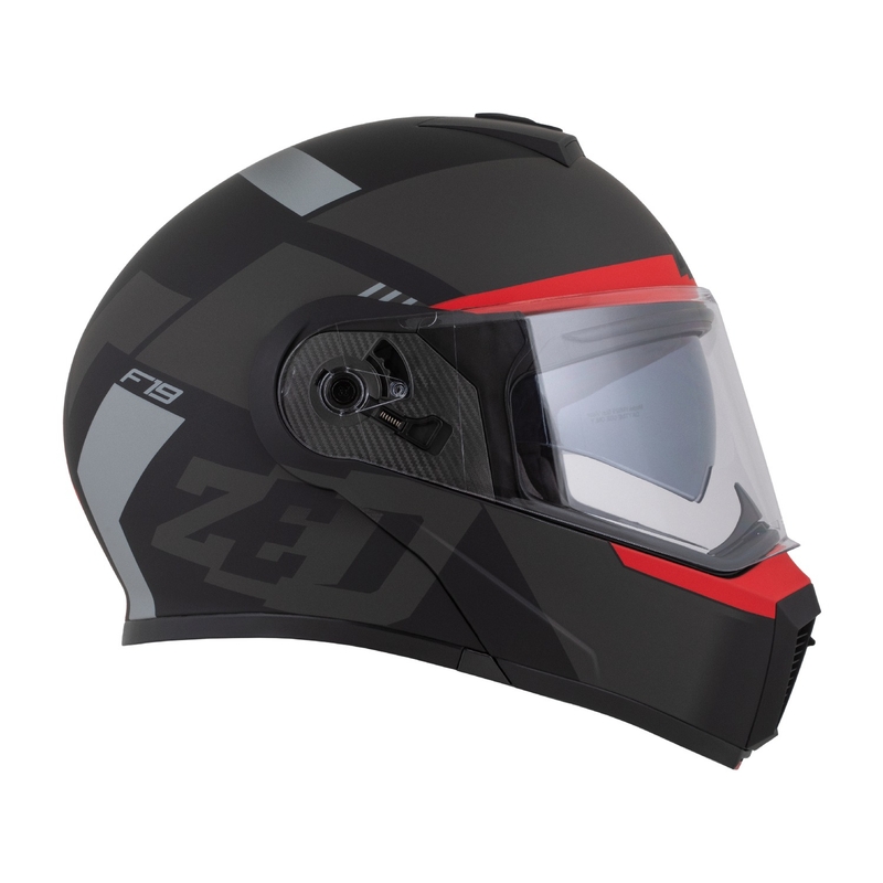 ZED F19 felnyitható motoros sisak matt fekete-fluo piros-szürke