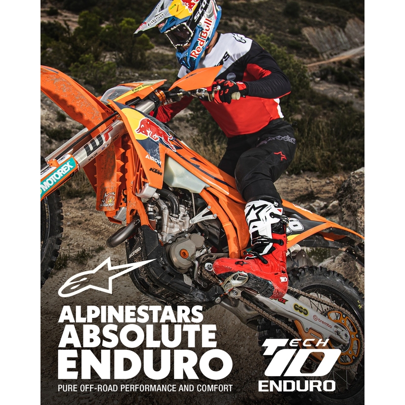 Alpinestars Tech 10 Enduro motorkerékpár csizma piros-fekete-fehér
