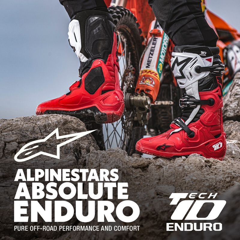 Alpinestars Tech 10 Enduro motorkerékpár csizma piros-fekete-fehér