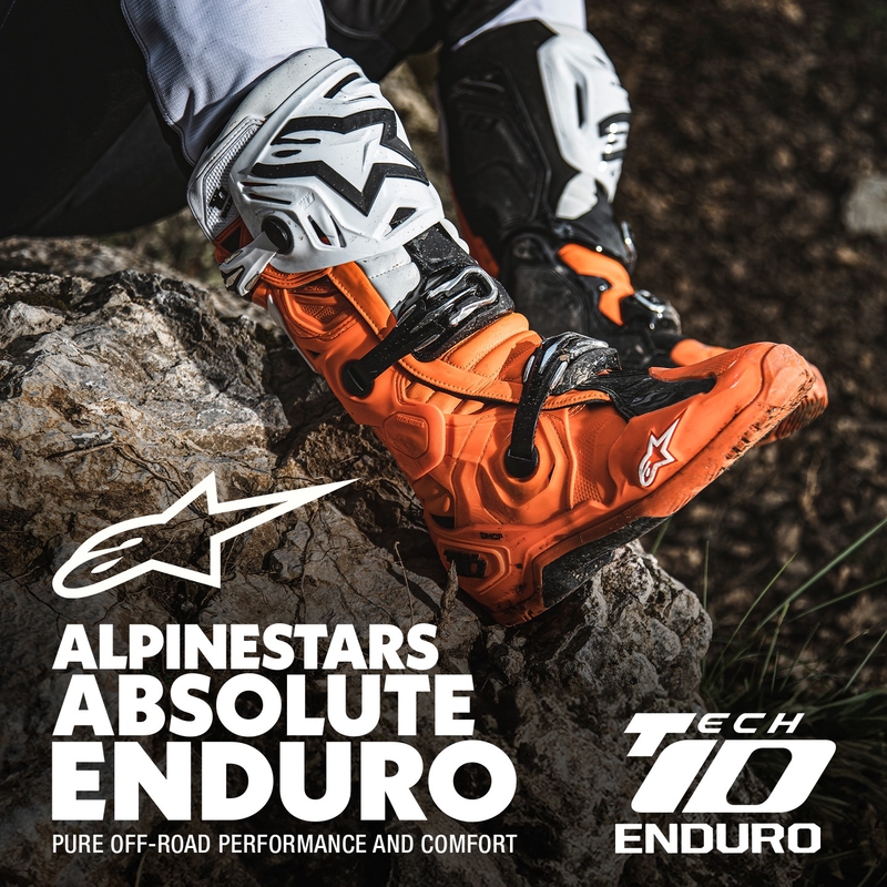 Alpinestars Tech 10 Enduro motorkerékpár csizma narancssárga-fekete-fehér
