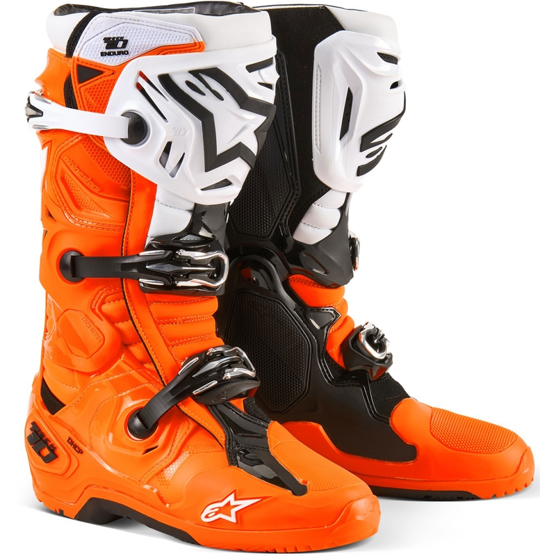 Alpinestars Tech 10 Enduro motorkerékpár csizma narancssárga-fekete-fehér