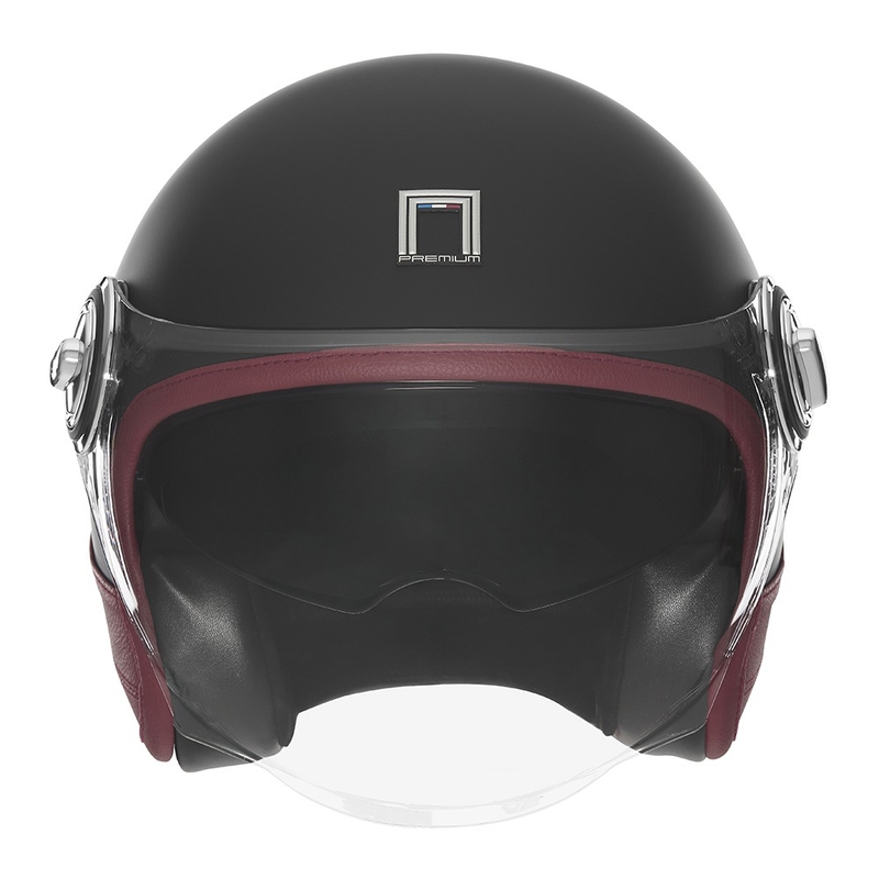 NOX PREMIUM Heritage nyitott motoros bukósisak matt fekete,piros bőrrel