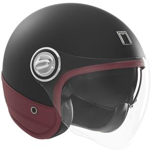 NOX PREMIUM nyitott motorkerékpár sisak matt fekete-piros bőrrel
