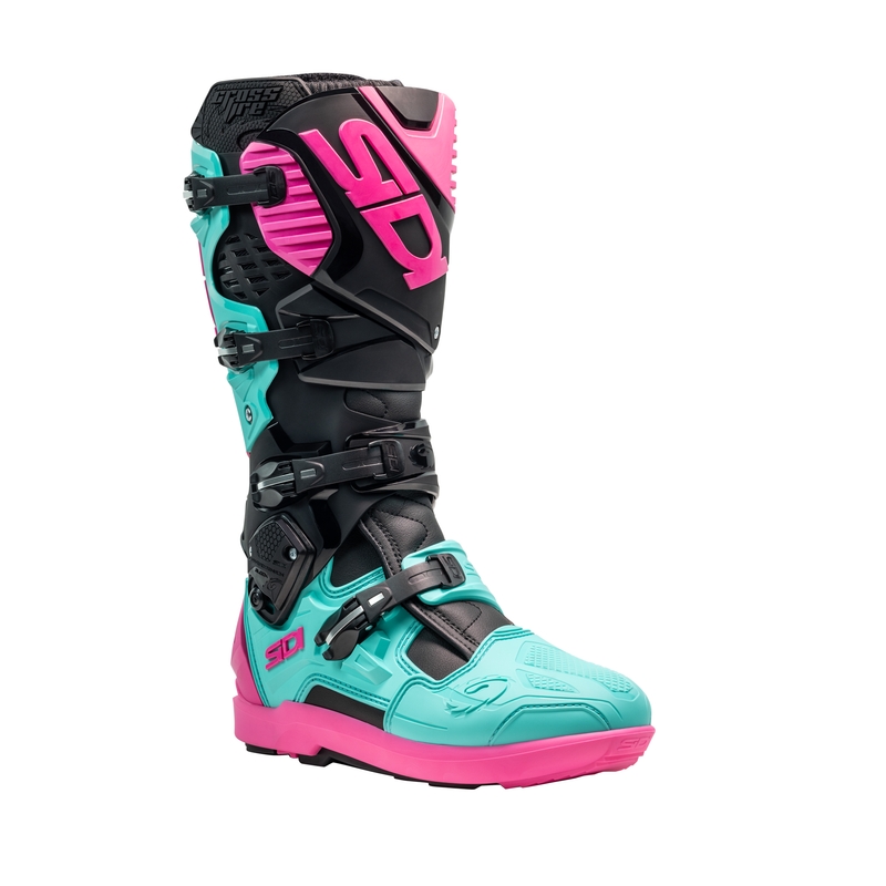 SiDi Crossfire 3 SRS motoros csizma fekete-mentazöld-rózsaszín