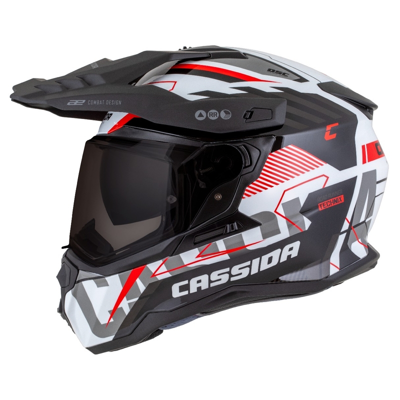 Cassida Road Runner TechniX enduro sisak fehér-fekete-piros-szürke