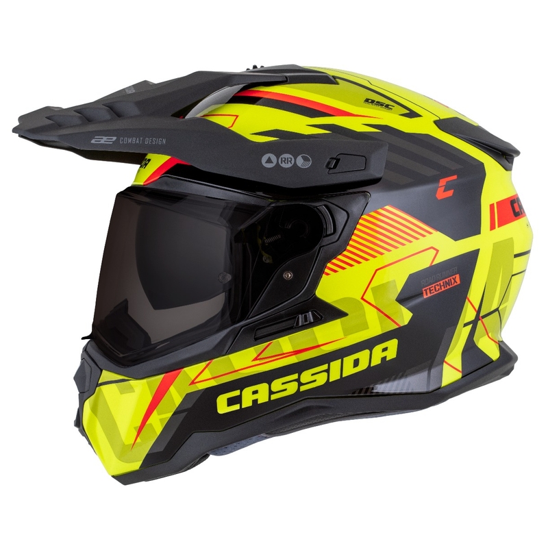 Cassida Road Runner TechniX enduro sisak fluo sárga-fekete-narancssárga-szürke