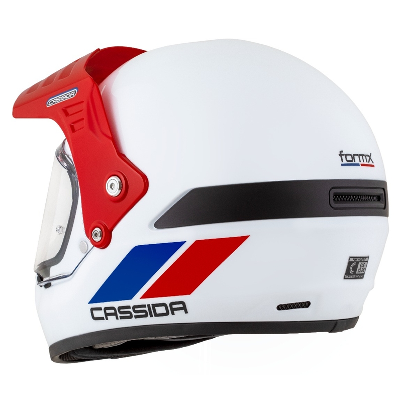 Cassida FormX FlatOut enduro bukósisak fehér-kék-piros