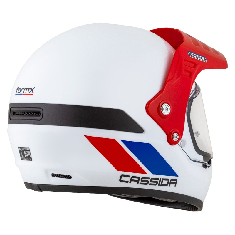 Cassida FormX FlatOut enduro bukósisak fehér-kék-piros