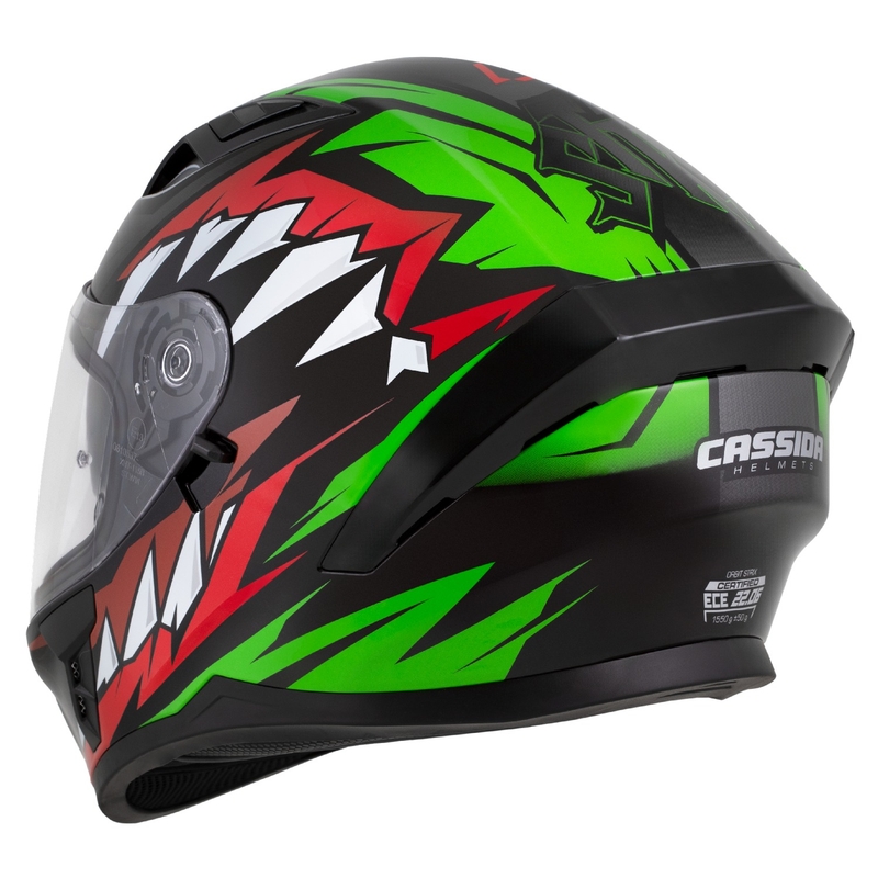 Cassida Orbit Strix zárt motoros bukósisak piros-zöld-szürke-fehér-fekete
