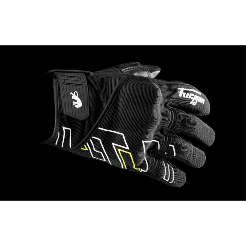 Furygan Jet Neon D3O motoros kesztyű fekete-fehér-fluo sárga