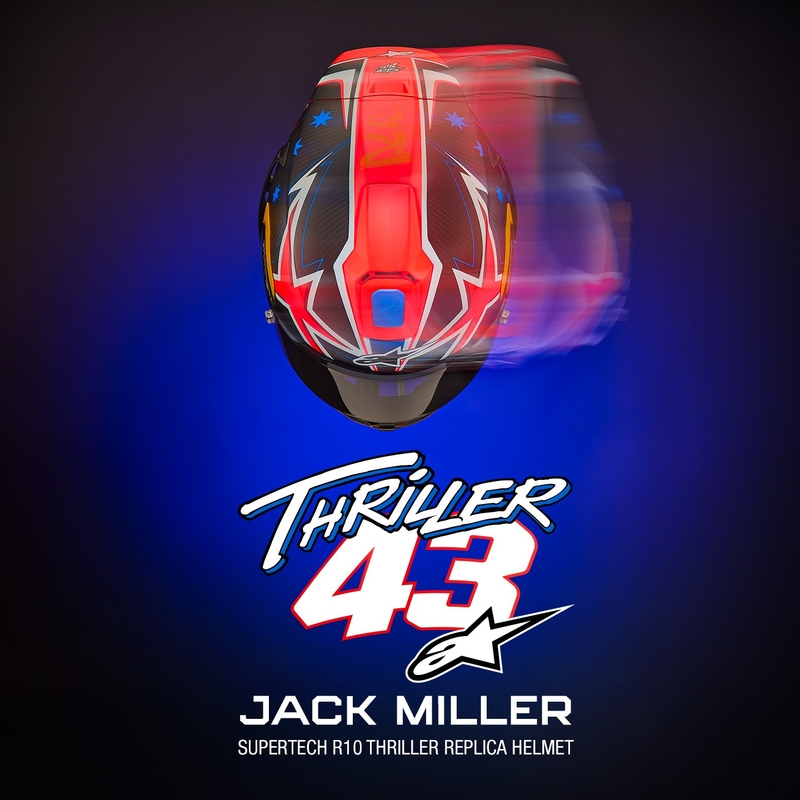 Alpinestars Supertech R10 limitált kiadású Jack Miller zárt motoros bukósisak matt szénpiros-kék-sárga-fehér