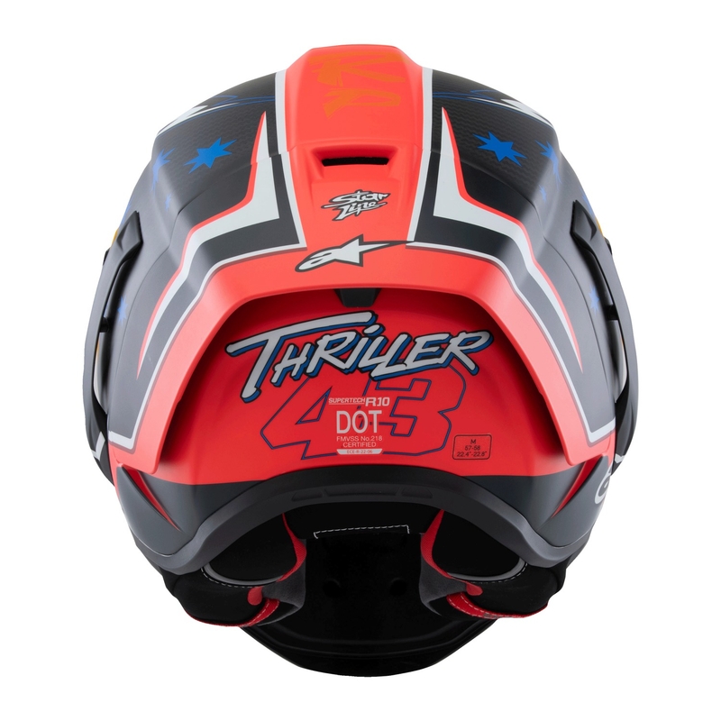 Alpinestars Supertech R10 limitált kiadású Jack Miller zárt motoros bukósisak matt szénpiros-kék-sárga-fehér