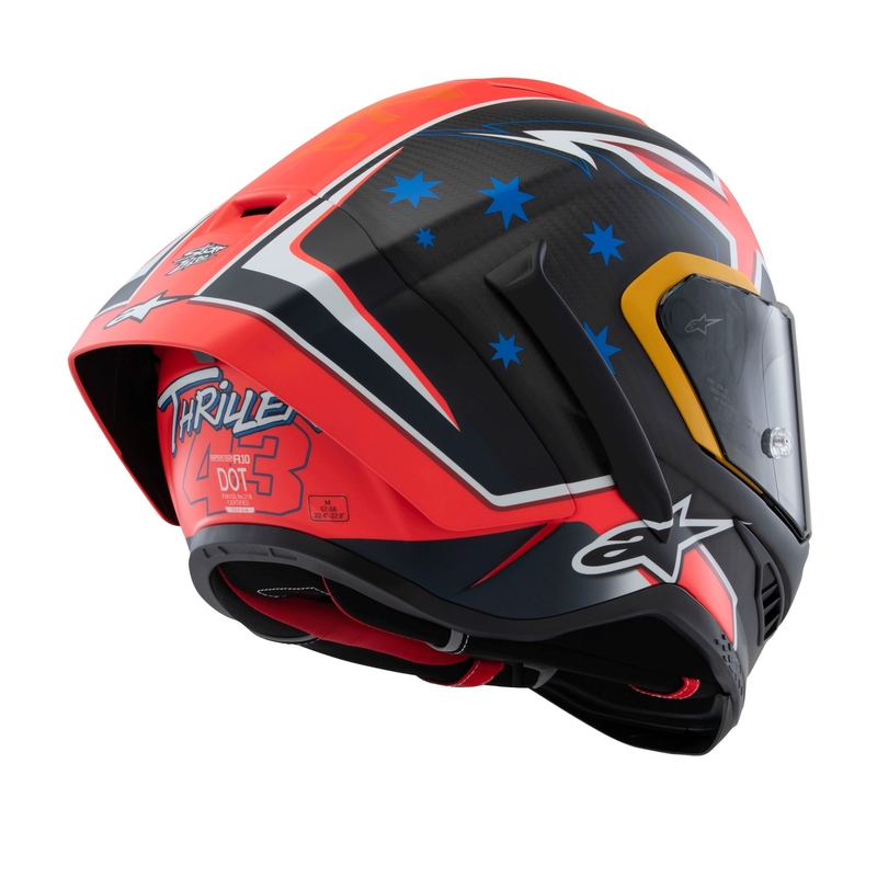Alpinestars Supertech R10 limitált kiadású Jack Miller zárt motoros bukósisak matt szénpiros-kék-sárga-fehér