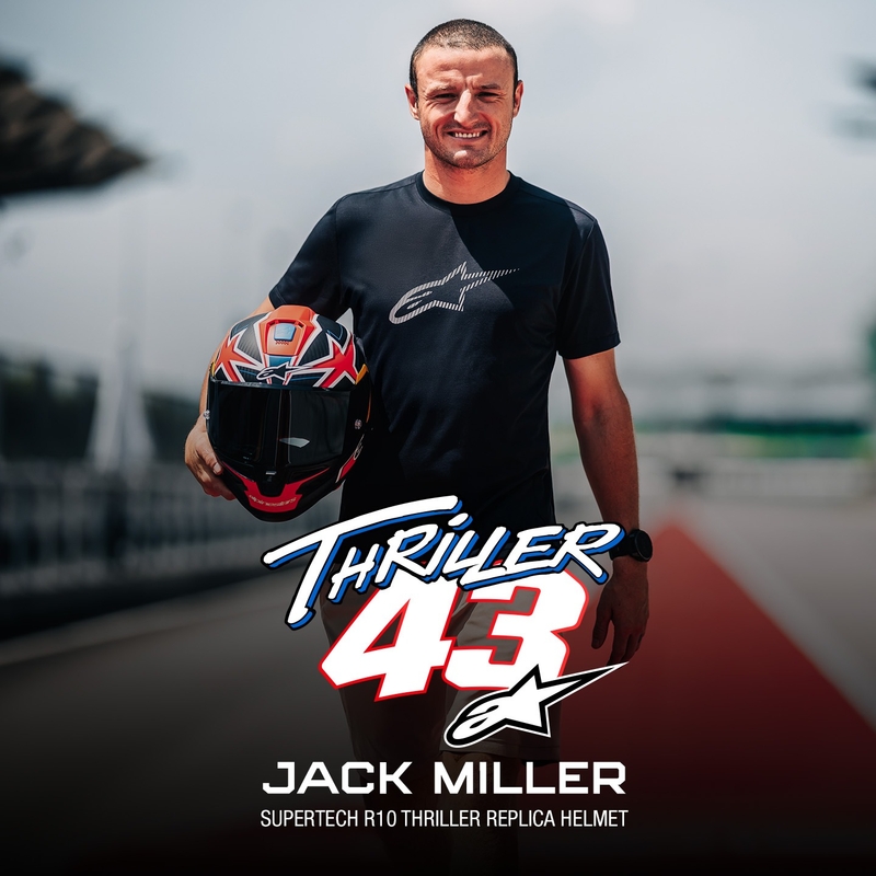 Alpinestars Supertech R10 limitált kiadású Jack Miller zárt motoros bukósisak matt szénpiros-kék-sárga-fehér