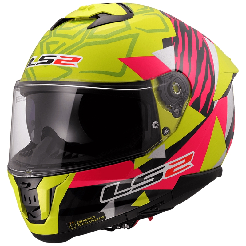 LS2 FF808 Stream II Tiger zárt motoros bukósisak fluo sárga-rózsaszín