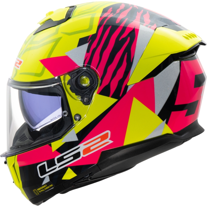 LS2 FF808 Stream II Tiger zárt motoros bukósisak fluo sárga-rózsaszín