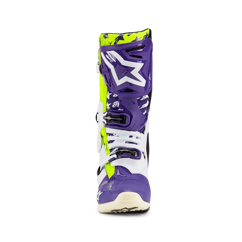 Alpinestars TECH 10 Dirt Studios limitált kiadású motokrossz csizma lila-fehér-fluo sárga