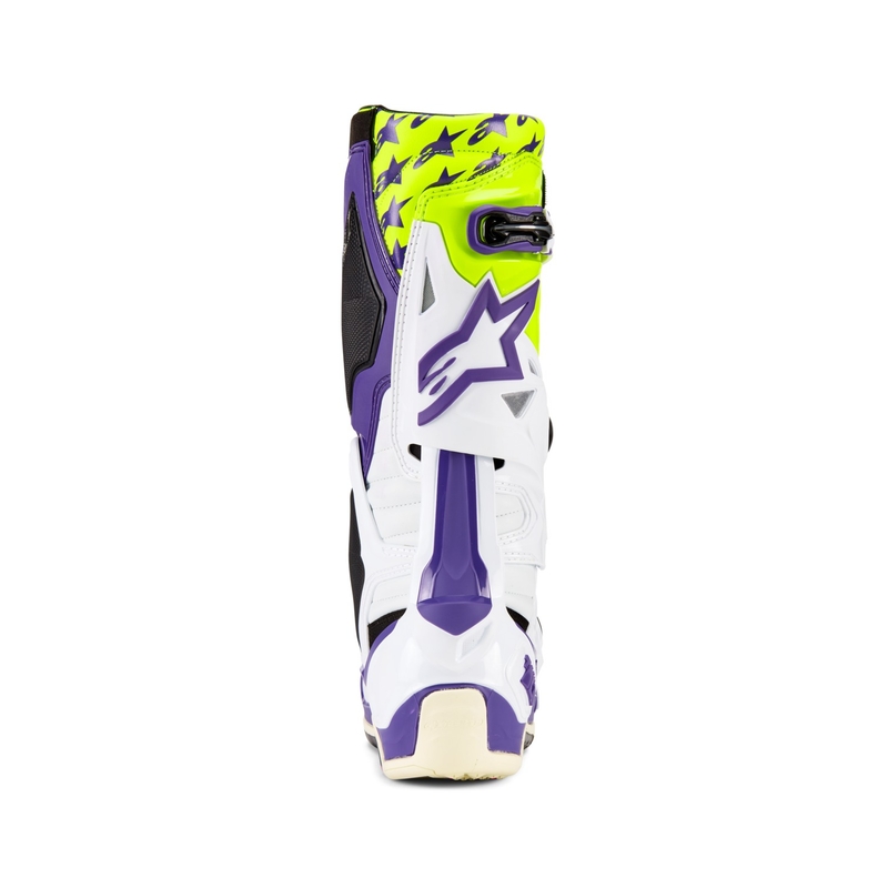Alpinestars TECH 10 Dirt Studios limitált kiadású motokrossz csizma lila-fehér-fluo sárga
