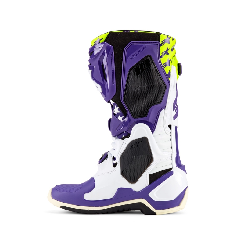 Alpinestars TECH 10 Dirt Studios limitált kiadású motokrossz csizma lila-fehér-fluo sárga