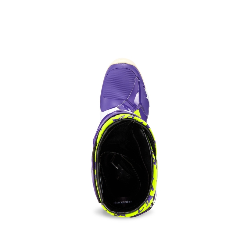 Alpinestars TECH 10 Dirt Studios limitált kiadású motokrossz csizma lila-fehér-fluo sárga