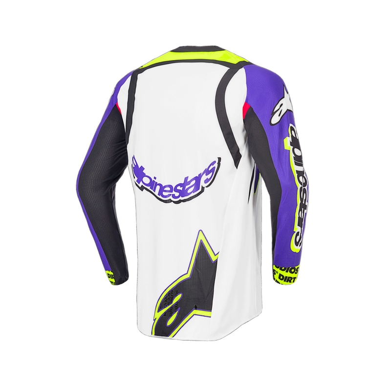 Alpinestars Supertech SX Dirt Studios limitált kiadású motokrossz mez fehér-lila-rózsaszín-fluo sárga