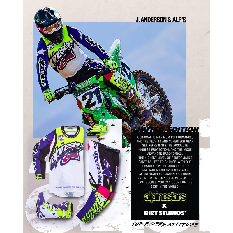 Alpinestars Supertech SX Dirt Studios limitált kiadású motokrossz mez fehér-lila-rózsaszín-fluo sárga