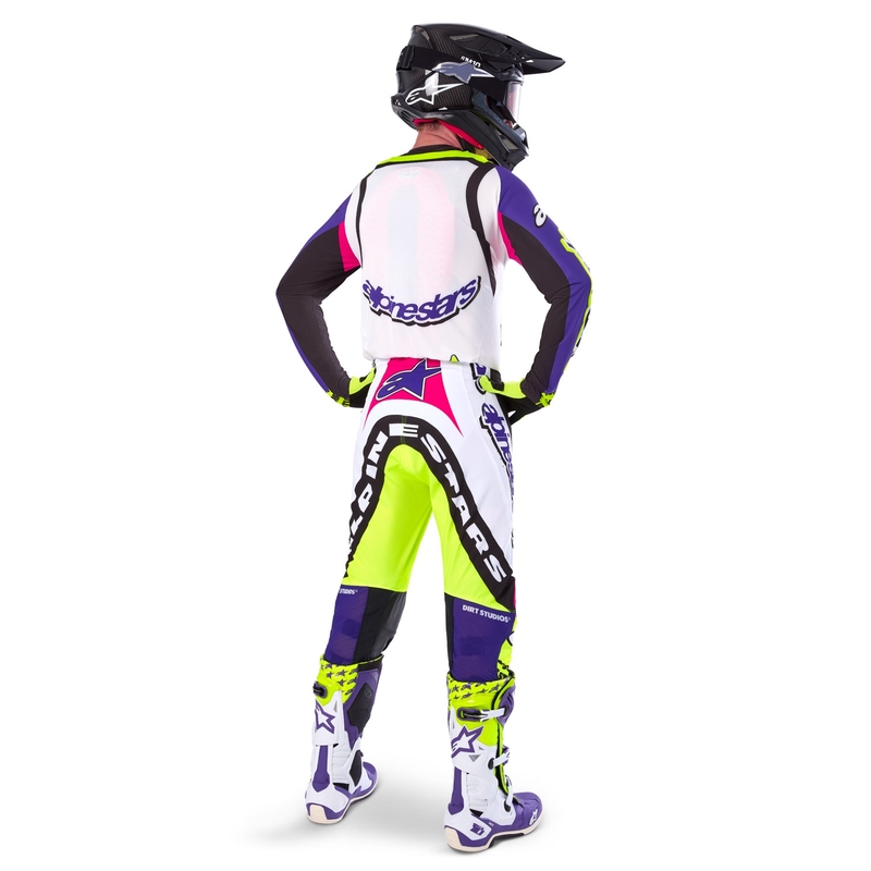 Alpinestars Supertech SX Dirt Studios limitált kiadású motokrossz mez fehér-lila-rózsaszín-fluo sárga