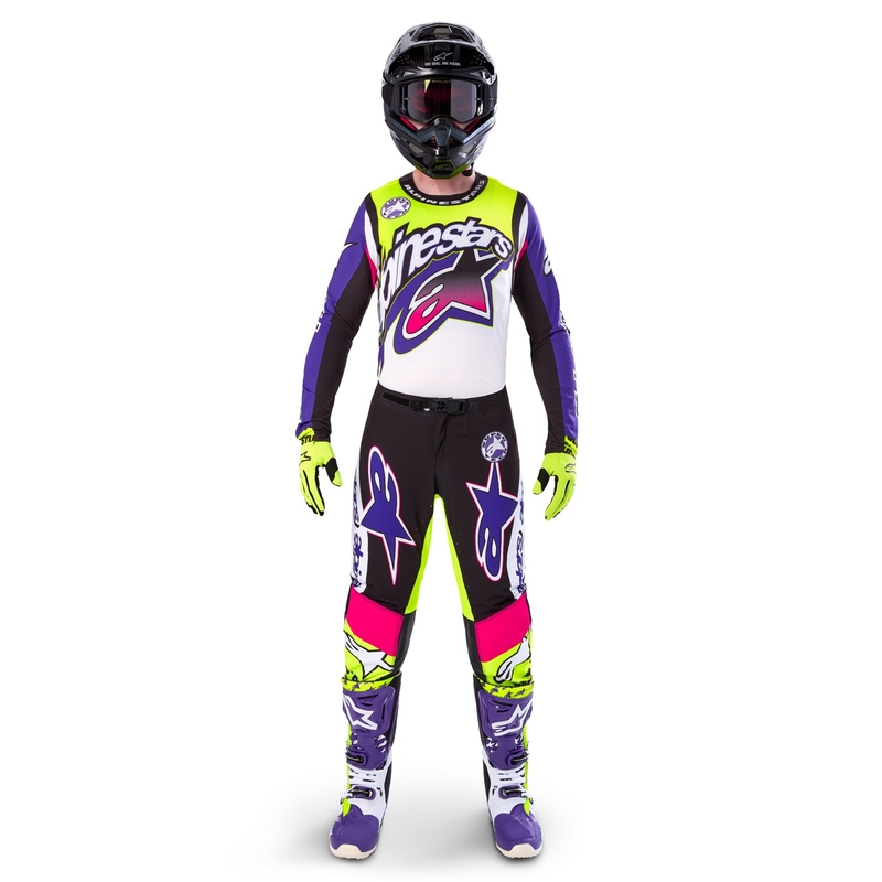 Alpinestars Supertech SX Dirt Studios limitált kiadású motokrossz mez fehér-lila-rózsaszín-fluo sárga
