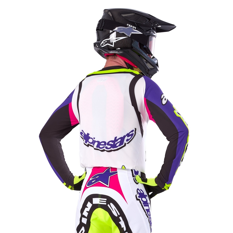Alpinestars Supertech SX Dirt Studios limitált kiadású motokrossz mez fehér-lila-rózsaszín-fluo sárga
