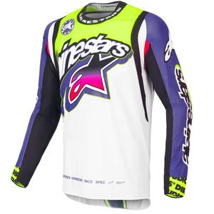 Alpinestars Supertech SX Dirt Studios limitált kiadású motokrossz mez fehér-lila-rózsaszín-fluo sárga